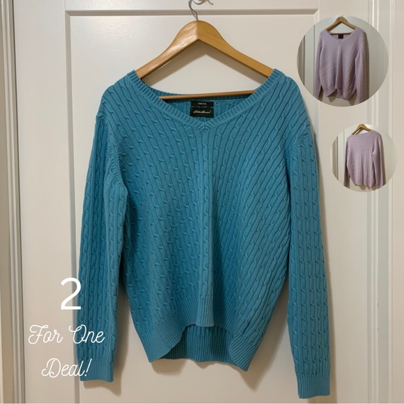 2 Set - EDDIE BAUER - Vintage Cable Knit - V Neck Sweaters - Women’s L - Picture 1 of 11